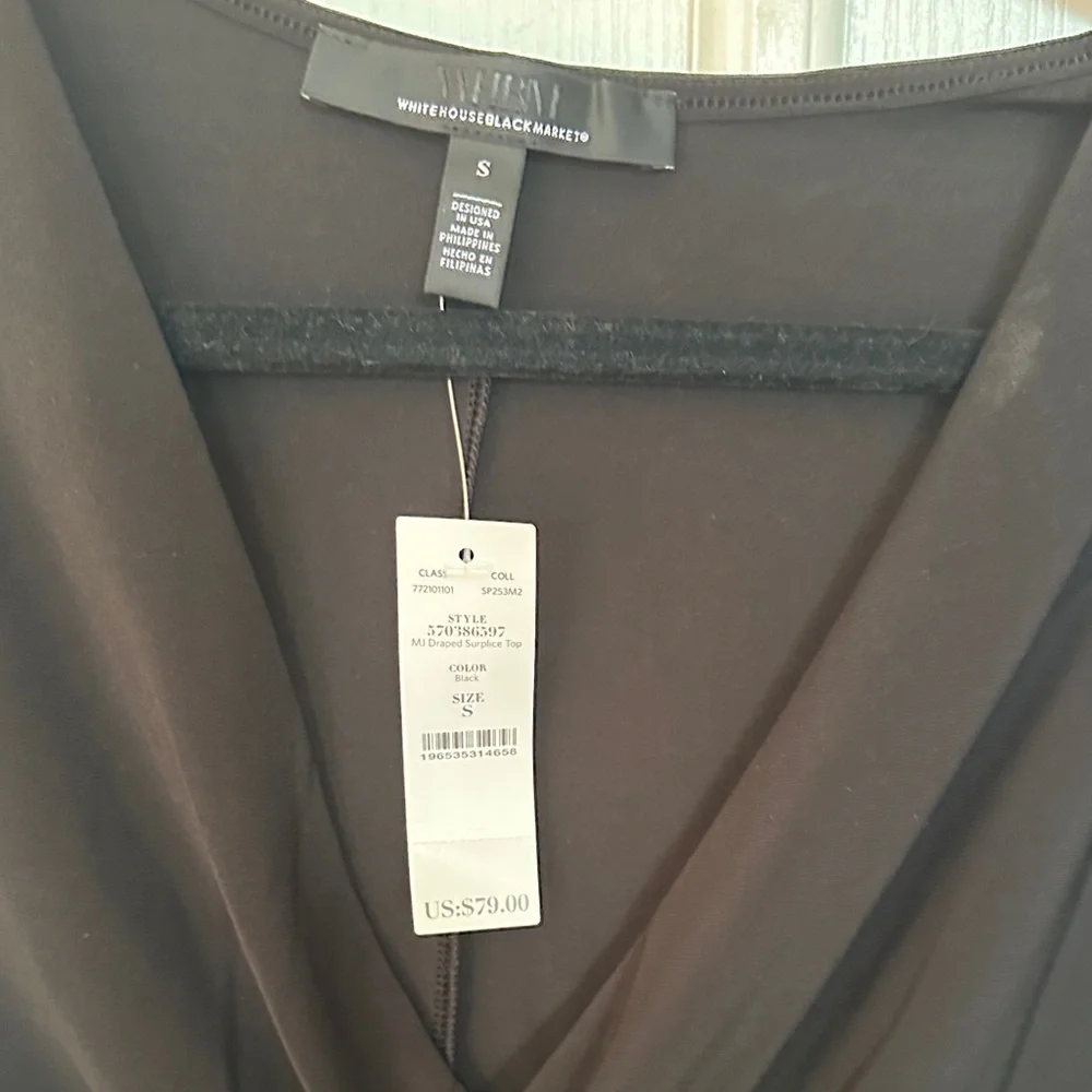 White House Black Market Elegant Black Wrap Blouse - Picture 3 of 5